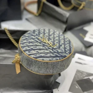 Saint Laurent YSL Women Logo-Plaque Round Crossbody Bag-Navy