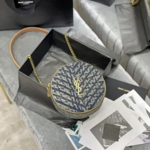 Saint Laurent YSL Women Logo-Plaque Round Crossbody Bag-Navy