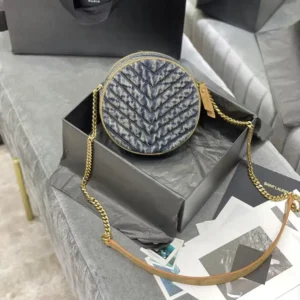 Saint Laurent YSL Women Logo-Plaque Round Crossbody Bag-Navy