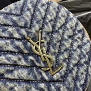 Saint Laurent YSL Women Logo-Plaque Round Crossbody Bag-Navy