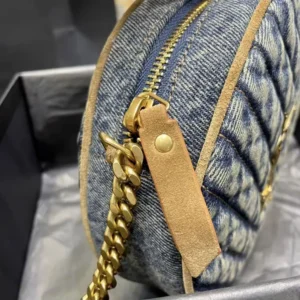 Saint Laurent YSL Women Logo-Plaque Round Crossbody Bag-Navy