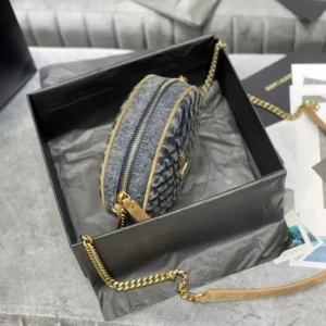 Saint Laurent YSL Women Logo-Plaque Round Crossbody Bag-Navy (7)