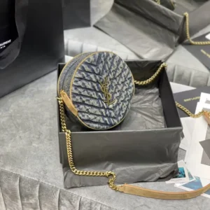 Saint Laurent YSL Women Logo-Plaque Round Crossbody Bag-Navy (7)