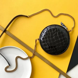 Saint Laurent YSL Women Vinyle Round Camera Bag in Black