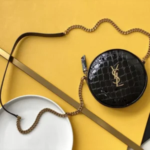 Saint Laurent YSL Women Vinyle Round Camera Bag in Black