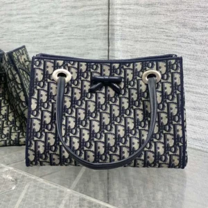 Dior Women Small Shopping Bag Blue Dior Oblique Jacquard M1410OTZQ
