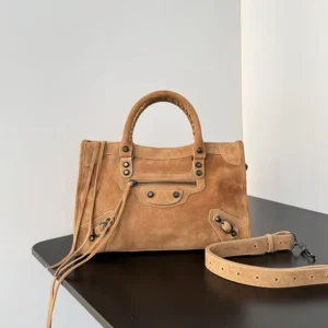 Balenciaga Women Le City Bag Small in Camel Suede Calfskin 8114422AB