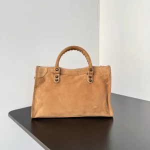 Balenciaga Women Le City Bag Small in Camel Suede Calfskin 8114422AB