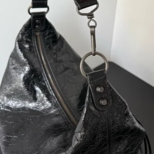 Balenciaga Women Le City Hobo Bag Medium in Black Arena Lambskin Brass Hardware 8525742AB