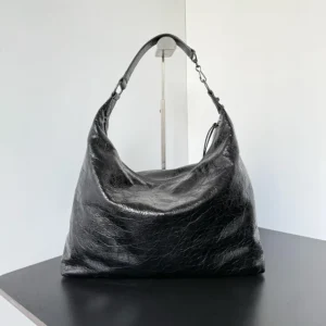 Balenciaga Women Le City Hobo Bag Medium in Black Arena Lambskin Brass Hardware 8525742AB