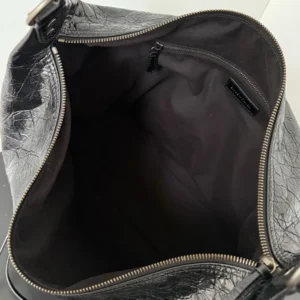 Balenciaga Women Le City Hobo Bag Medium in Black Arena Lambskin Brass Hardware 8525742AB