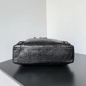 Balenciaga Women Le City Hobo Bag Medium in Black Arena Lambskin Brass Hardware 8525742AB