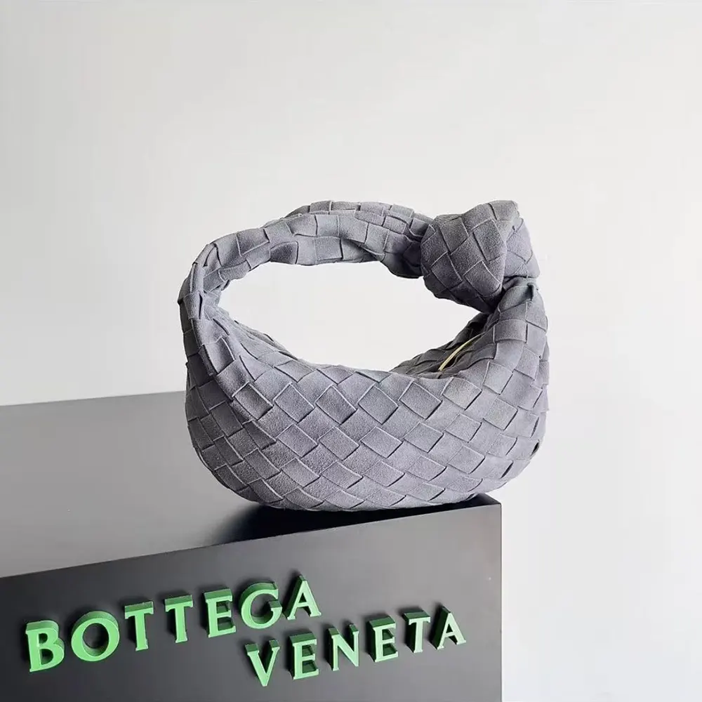 Bottega Veneta Women Mini Jodie in Intrecciato Suede-Silver