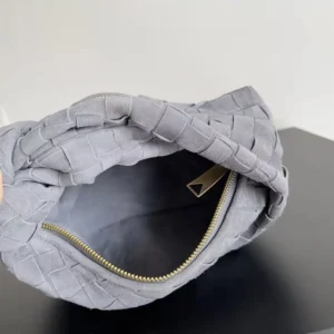 Bottega Veneta Women Mini Jodie in Intrecciato Suede-Silver