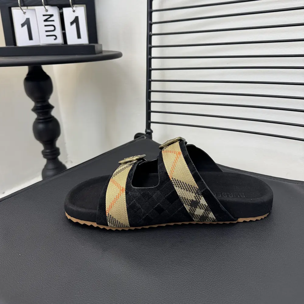 Burberry Unisex Check Suede Urchin Sandals-Black 81188901 7 Burberry Unisex Check Suede Urchin Sandals-Black 81188901