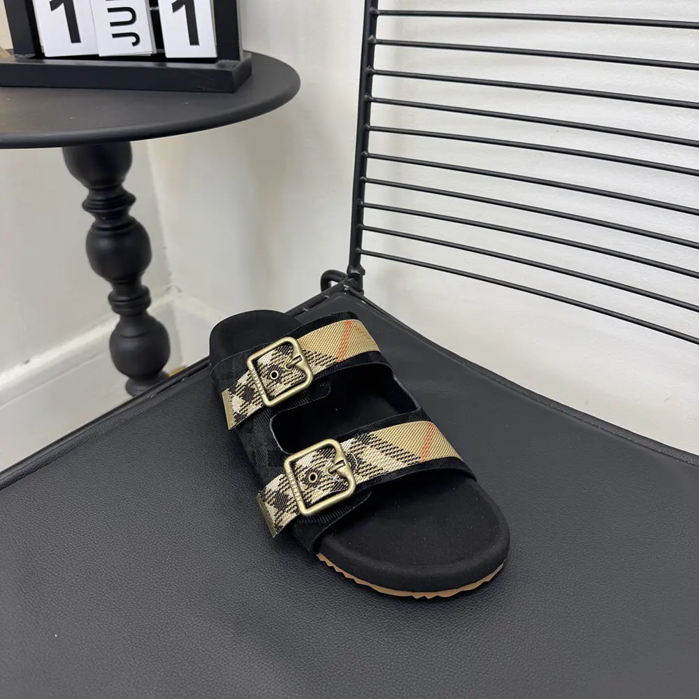 Burberry Unisex Check Suede Urchin Sandals-Black 81188901 6 Burberry Unisex Check Suede Urchin Sandals-Black 81188901