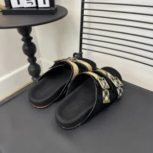 Burberry Unisex Check Suede Urchin Sandals-Black 81188901