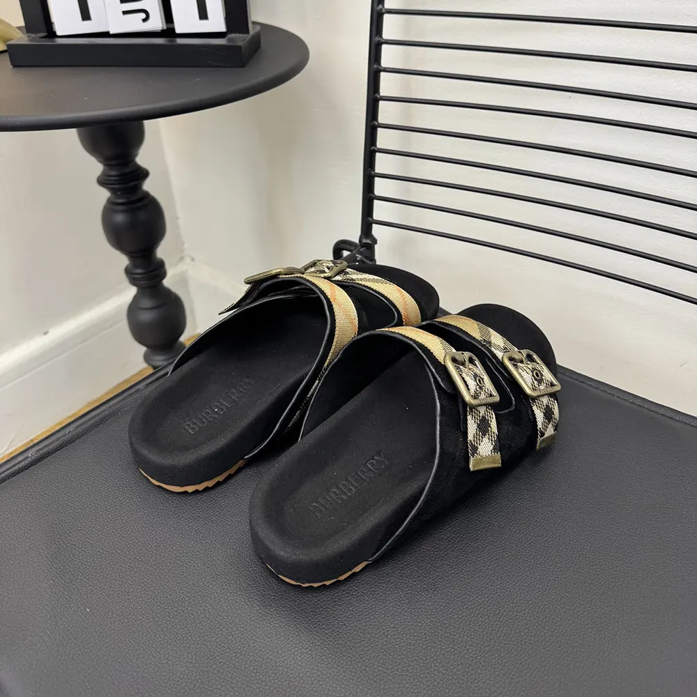 Burberry Unisex Check Suede Urchin Sandals-Black 81188901 4 Burberry Unisex Check Suede Urchin Sandals-Black 81188901