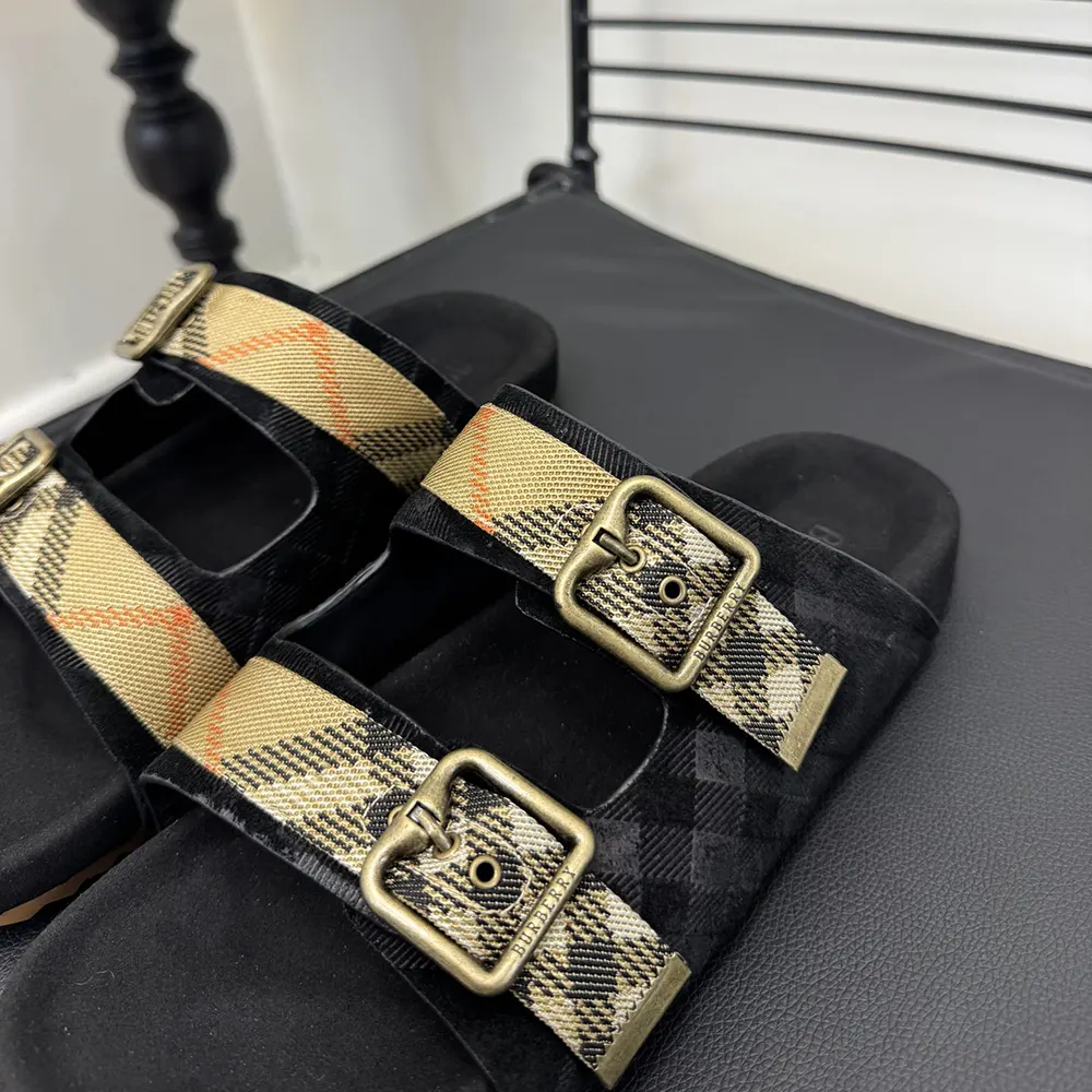 Burberry Unisex Check Suede Urchin Sandals-Black 81188901 5 Burberry Unisex Check Suede Urchin Sandals-Black 81188901