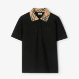 Burberry Women Check Collar Cotton Polo Shirt-Black 81193921