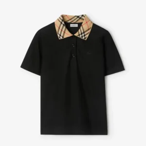 Burberry Women Check Collar Cotton Polo Shirt-Black 81193921