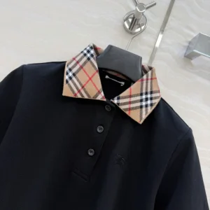Burberry Women Check Collar Cotton Polo Shirt-Black 81193921
