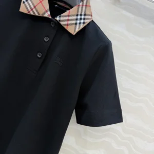 Burberry Women Check Collar Cotton Polo Shirt-Black 81193921