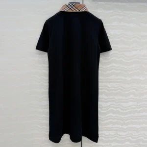Burberry Women Check Collar Cotton Polo Shirt Dress-Black 81220911