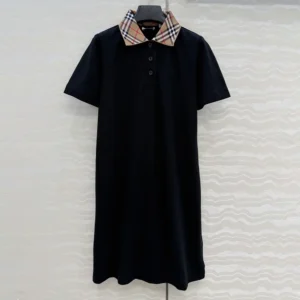 Burberry Women Check Collar Cotton Polo Shirt Dress-Black 81220911