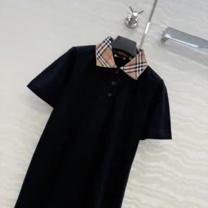 Burberry Women Check Collar Cotton Polo Shirt Dress-Black 81220911