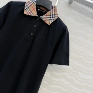 Burberry Women Check Collar Cotton Polo Shirt Dress-Black 81220911