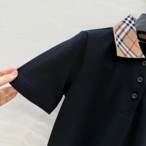 Burberry Women Check Collar Cotton Polo Shirt Dress-Black 81220911