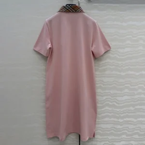 Burberry Women Check Collar Cotton Polo Shirt Dress-Pink 81189561