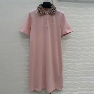 Burberry Women Check Collar Cotton Polo Shirt Dress-Pink 81189561