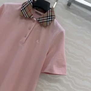 Burberry Women Check Collar Cotton Polo Shirt Dress-Pink 81189561