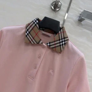 Burberry Women Check Collar Cotton Polo Shirt Dress-Pink 81189561