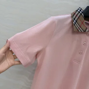 Burberry Women Check Collar Cotton Polo Shirt Dress-Pink 81189561