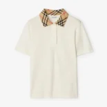 Burberry Women Check Collar Cotton Polo Shirt-White 81189581