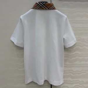 Burberry Women Check Collar Cotton Polo Shirt-White 81189581