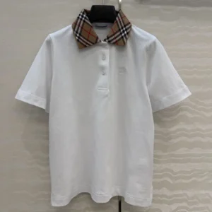 Burberry Women Check Collar Cotton Polo Shirt-White 81189581
