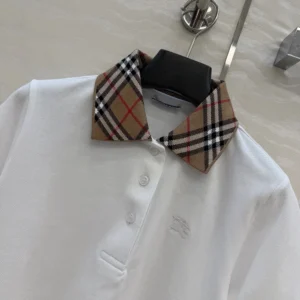 Burberry Women Check Collar Cotton Polo Shirt-White 81189581