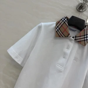 Burberry Women Check Collar Cotton Polo Shirt-White 81189581