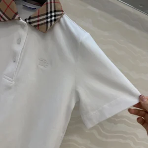 Burberry Women Check Collar Cotton Polo Shirt-White 81189581