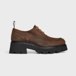 Celine Women Triomphe Derbies in Waxed Suede Calfskin-Brown 364043892C
