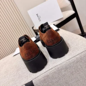 Celine Women Triomphe Derbies in Waxed Suede Calfskin-Brown 364043892C