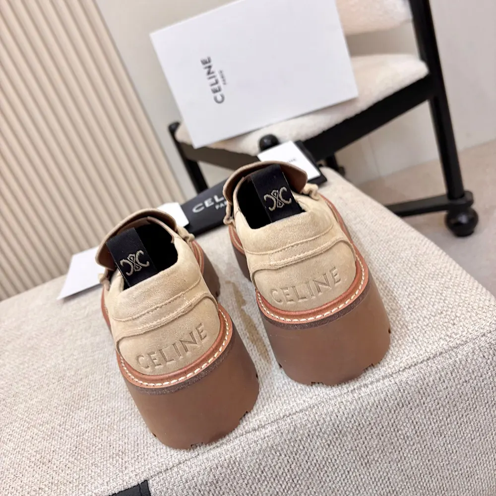 Celine Women Triomphe Loafers in Suede Calfskin-Beige 365187029C 10 Celine Women Triomphe Loafers in Suede Calfskin-Beige 365187029C