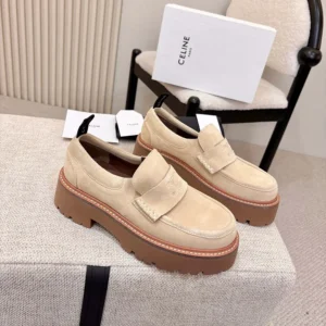 Celine Women Triomphe Loafers in Suede Calfskin-Beige 365187029C