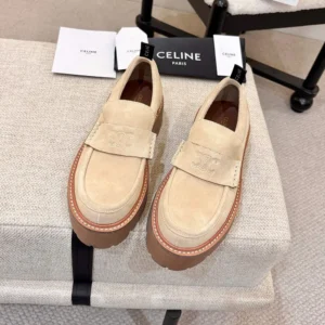 Celine Women Triomphe Loafers in Suede Calfskin-Beige 365187029C