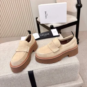 Celine Women Triomphe Loafers in Suede Calfskin-Beige 365187029C