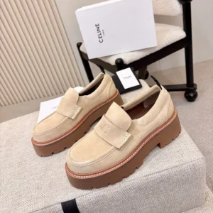 Celine Women Triomphe Loafers in Suede Calfskin-Beige 365187029C